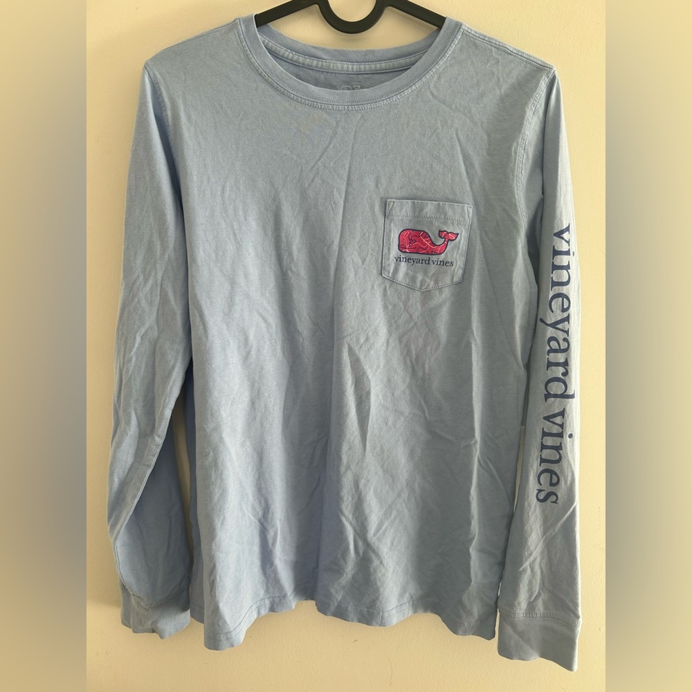 Vineyard Vines Light Blue Long Sleeve Tee Pink Whale XS
